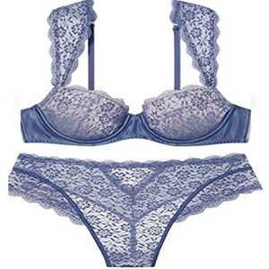 Victorias Secrets Blue Mercury Floral Demi Bra Set